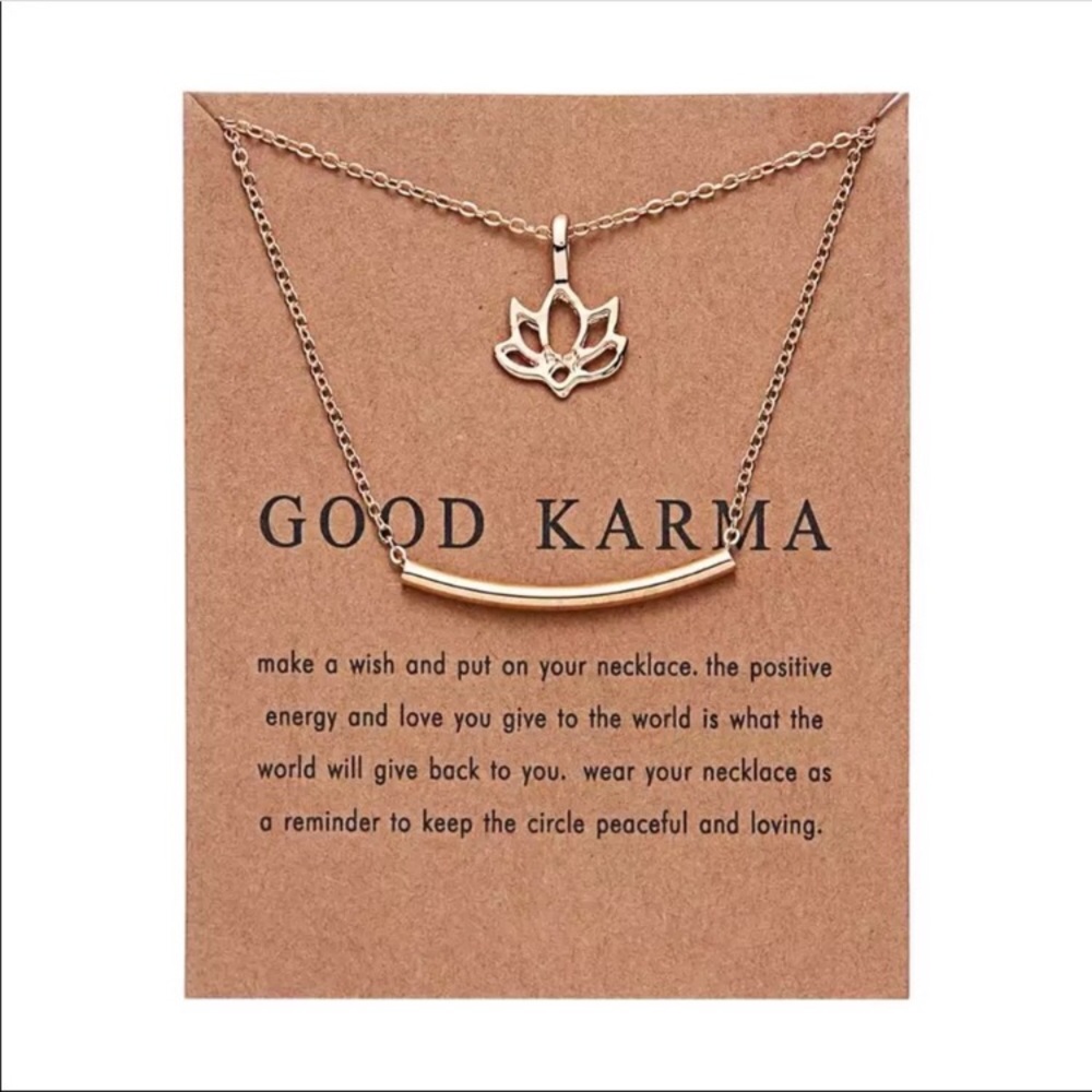 🎉 New Good Karma Lotus and Bar Necklace & Card